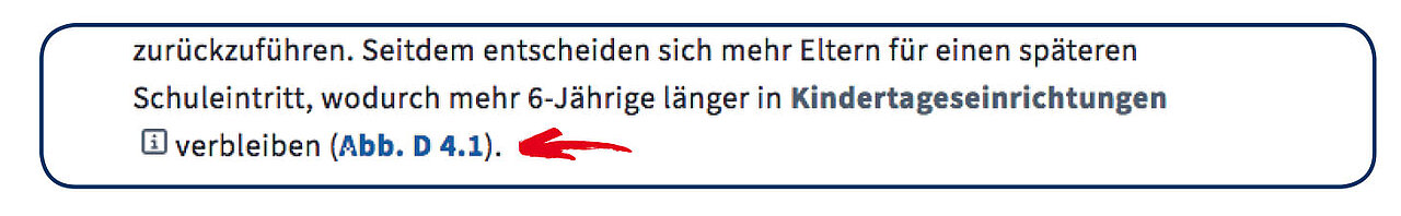 Pfeil weist auf die Funktion einer Sprungmarke im Text hin.