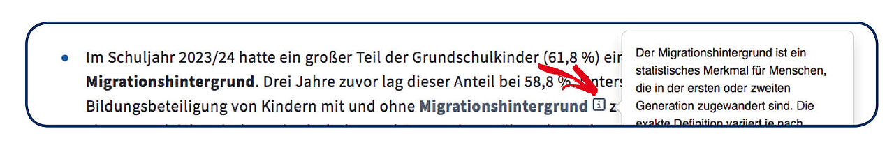 Pfeil weist auf die Funktion des Glossars und die Darstellung von Definitionen und Erkl&auml;rungen im Text hinweist.