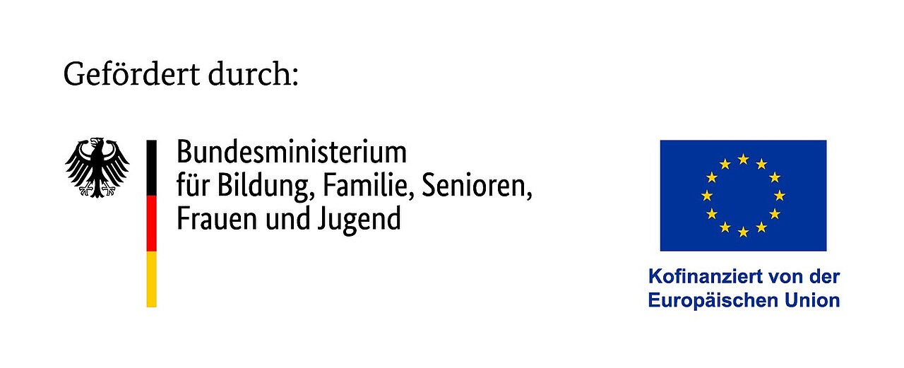 Logo des F&ouml;rdergebers: Bundesministerium f&uuml;r Bildung, Familie, Senioren, Frauen und Jugend und die EU-Flagge.