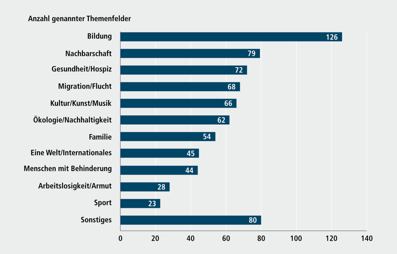 Abbildung H 17.2: Anzahl der Angebote nach Themenfeldern in der Bürgernetz-Datenbank, März 2025. Eine ausführliche Beschreibung erfolgt im Anschluss.